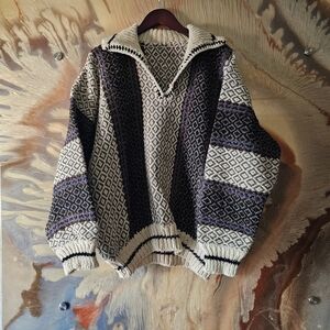 Vintage Nordic Wool Collared Sweater Hunt Ski Hike Cabin Lodge Outdoor Sport